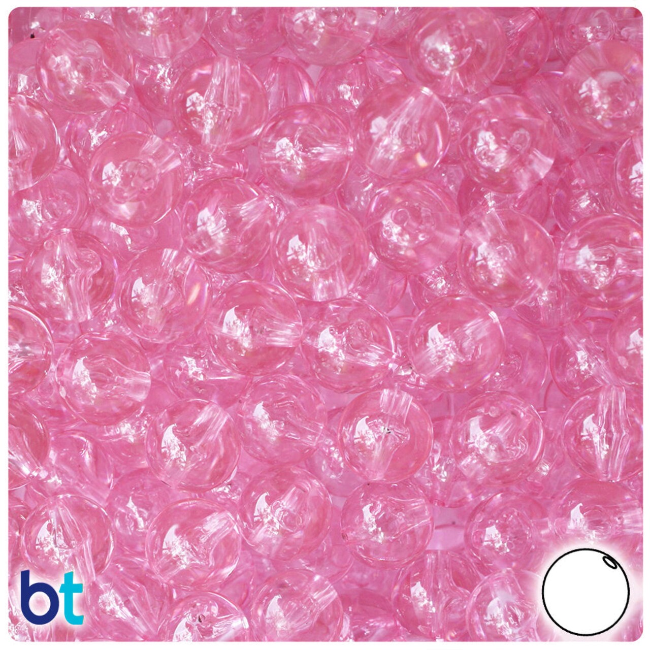 BeadTin Pale Pink Transparent 10mm Round Plastic Craft Beads (150pcs)